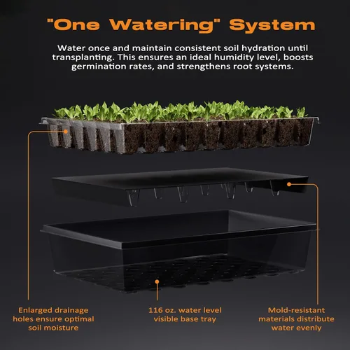 Vista 3 de Patigrow Bandeja de inicio de semillas de riego automático de 60 celdas con luz de crecimiento, kit de inicio de semillas con cúpula de humedad
