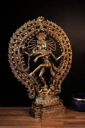 Vista 3 de SHIVAJIARTS Dancing Shiva Nataraja Estatua grande, estatua de Shiva Natraj bailarín, escultura de latón de 22.0 in, escultura de señor Shiva