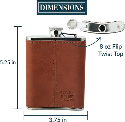Vista 2 de Pavilion - Hombre al aire libre 8 oz acero inoxidable PU cuero frasco al aire libre Woodsy senderismo camping montaña hombres senderismo regalo