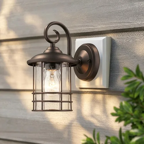 Vista 3 de MICSIU Luces de Porche de Bronce Frotado con Aceite para Pared Exterior, Lámparas Exteriores Impermeables Estilo Granja con Casquillos E26 y Negro