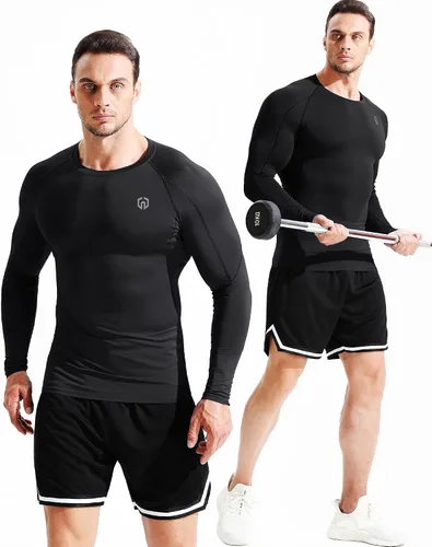 Vista 3 de NELEUS Camisas de compresión de manga larga para hombre, para ejercitarte, correr, 3 u