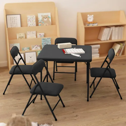 Vista 6 de HBCY Creations Juego de mesa y sillas plegables para niños de 5 piezas, diseño negro, ligero y portátil, función de bloqueo de seguridad, asientos