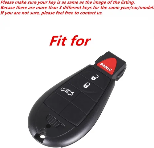 Vista 3 de Funda de cuero inteligente con 4 botones para llavero Chrysler 300 Dodge Durango Challenger Journey Charger Grand Caravan (rojo), Rojo