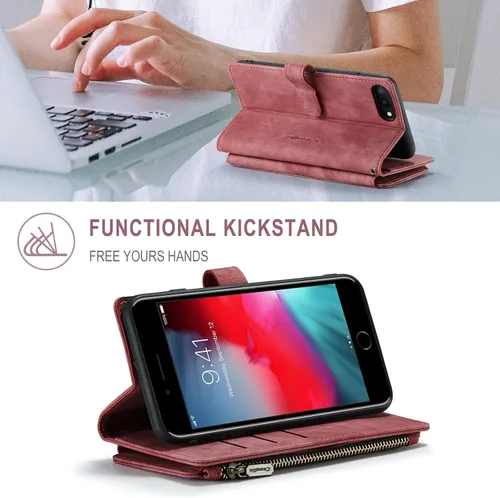 Vista 3 de UEEBAI - Funda tipo cartera para iPhone 7 Plus/iPhone 8 Plus, hecha a mano, de piel sintética, ranuras para tarjetas, cierre magnético, bolsillo