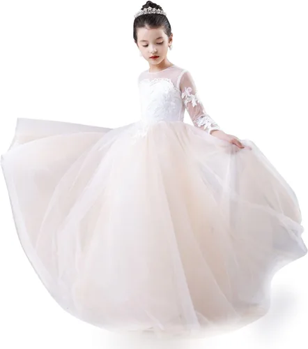 Vista 7 de Vestido de princesa de manga larga con encaje blanco marfil GZY202, Marfil