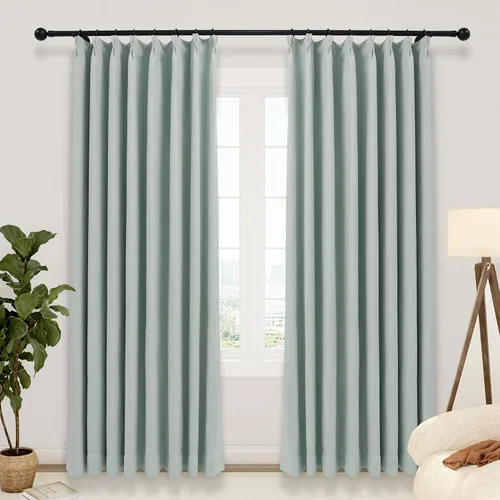 Vista 23 de LUSTROWIN Cortinas plisadas francesas de lino sintético con textura personalizada para dormitorio, cortinas opacas, cortinas de ventana para sala