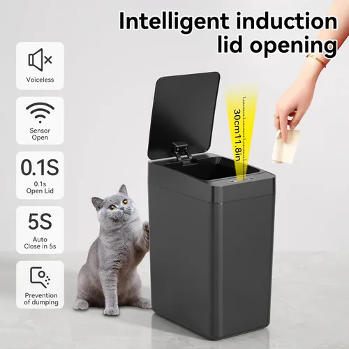 Vista 3 de kaylowe - Cubo de basura automático para baño de 2.6 galones, juego de 2 cubos de basura pequeños sin contacto, con sensor de movimiento delgado
