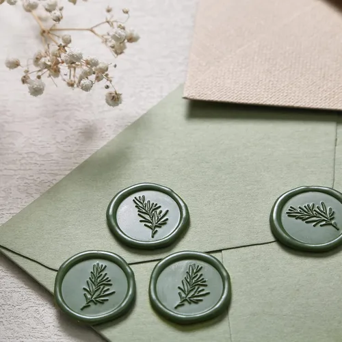Vista 2 de UNIQOOO Calcomanías de Sello de Cera - Calcomanías de Sello de Sobre de Invitación de Boda de Romero, 100 Piezas de Calcomanías Autoadhesivas Verde