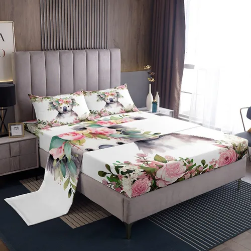 Vista 30 de Erosebridal Juego de sábanas de tamaño individual con diseño de gatos y gatos, con temática de animales, con flores coloridas, juego de sábanas