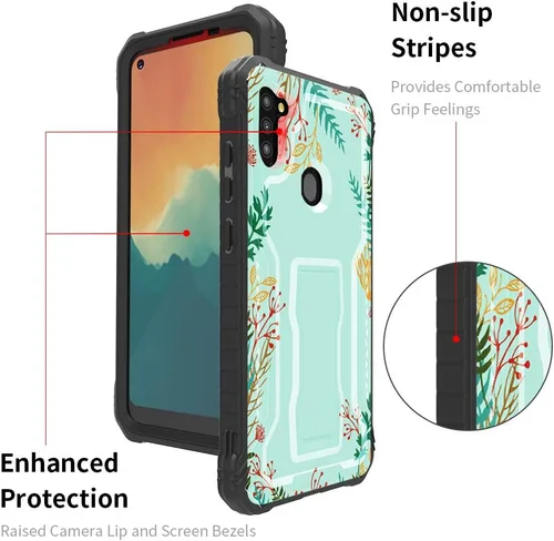 Vista 2 de FITO - Funda para Samsung Galaxy A11, durable, resistente a los golpes, con protector de pantalla y soporte integrado Letra de Leaves