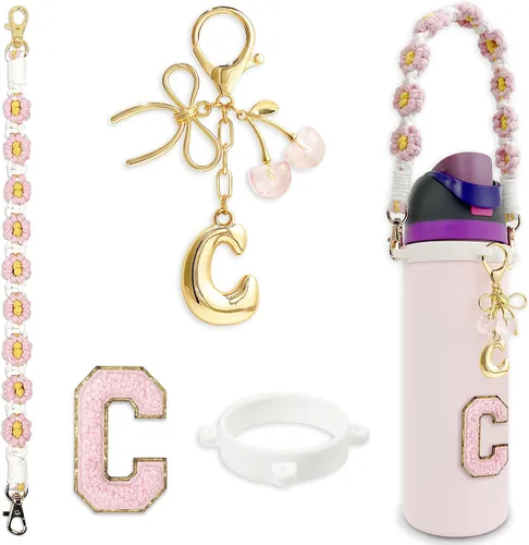 Vista 12 de Letter Handle Strap Accessories with Cute Initial Charm Compatible with Owala Water Bottle 24oz 32oz 40oz Owala Kids