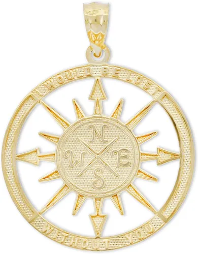 Vista 3 de Charm America - Dije de brújula reversible de oro - Oro macizo de 10 quilates - I would be lost without you Diamante