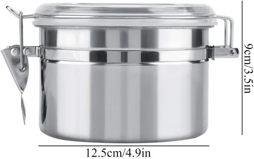 Vista 6 de Bote Cafe, recipiente de café, recipiente de café de acero inoxidable, tapa hermética, parte superior transparente, tarro de almacenamiento sellado