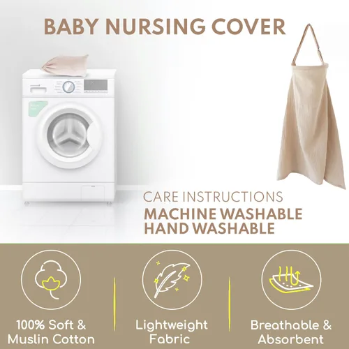 Vista 6 de ACTIVE BABY Funda de muselina para lactancia materna con aro ajustable para manos libres, transpirable, cubierta de lactancia 100% muselina