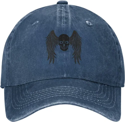 Vista 2 de Sombrero de vaquero de moda para hombre y mujer, ajustable para cuatro estaciones, gorra de béisbol del infierno con ángel, azul marino, Azul marino