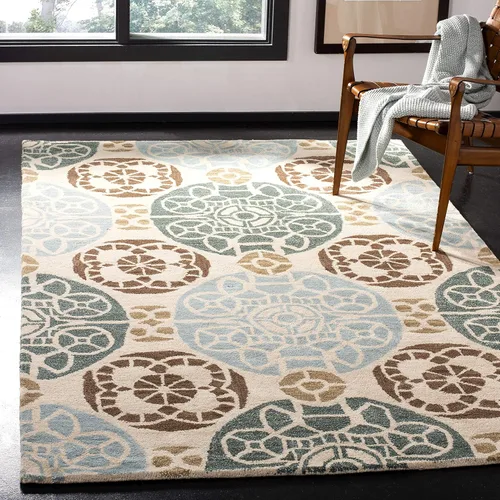 Vista 21 de SAFAVIEH Wyndham Collection - Alfombra decorativa de 2 x 3 pies, beige y azul, hecha a mano, lana moderna, ideal para zonas de alto tráfico