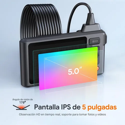 Vista 3 de Herramienta de boroscopio de triple lente, cámara endoscopio DEPSTECH con pantalla IPS de 5 pulgadas y luces, cámara de inspección de alcantarillado