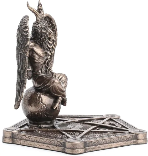 Vista 4 de Veronese Design Quemador de incienso Baphomet de 4 1/2 pulgadas, estatua de resina de pentagrama, acabado de bronce