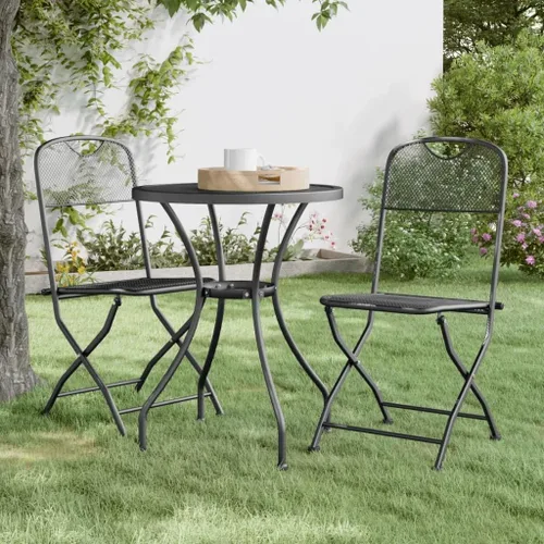 Vista 2 de vidaXL Sillas plegables de malla metálica expandida para patio, color antracita, muebles de estilo industrial para exteriores para patio, jardín