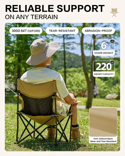 Vista 3 de MOBI GARDEN Silla de camping portátil para adultos, asiento y respaldo, silla cuádruple con 2 portavasos y bolsillo trasero de malla, bolsa de Negro