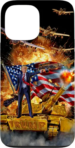 Vista 24 de iPhone 16 Presidente Donald Trump monta una funda dorada
