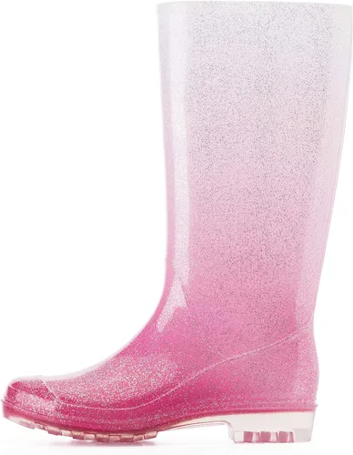 Vista 3 de K KomForme Botas de lluvia impermeables hasta la rodilla para mujer con purpurina, mate y degradado