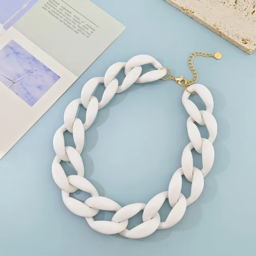 Vista 4 de Firstmeet Collar de acrílico grueso con eslabones de cadena suave, gargantilla de estilo cubano, regalo de joyería para mujer
