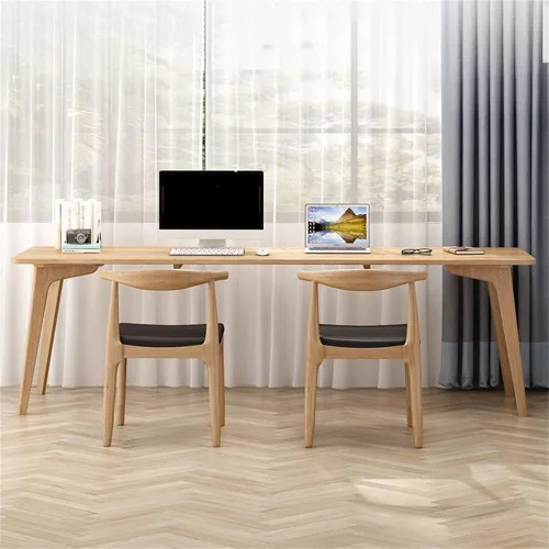 Vista 4 de LAKIQ Escritorio de madera maciza de pino, moderno, rectangular, para oficina en casa, mesa de trabajo, escritorio para computadora, mesa de Natural