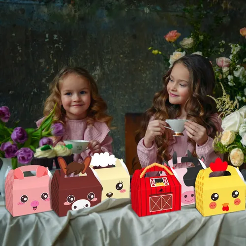 Vista 6 de MIKIMIQI Decoraciones de fiesta de animales de granja, 12 cajas de regalo, suministros de fiesta de cumpleaños para niños y niñas, baby shower