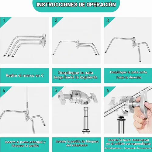 Vista 3 de Soporte en C de acero inoxidable resistente con brazo de pluma, soporte de fotografía ajustable de 3.3m/10.8 pies con brazo de sujeción de 1.3m/4.2