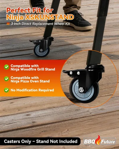 Vista 2 de 3" Locking Caster Wheels for Ninja XSKUNSTAND Outdoor Stand, 4 Pack Direct Replacement Wheel with Brake for Ninja Woodfire Grill Stand & Pizza