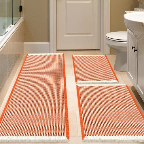 Vista 91 de IM HOME Tapete de baño de punto gofre, color caqui, de 24 x 17 pulgadas, tejido bohemio, moderno, absorbente, antideslizante, suave, lavable
