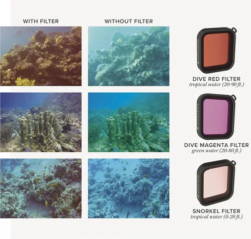 Vista 4 de GoPro HERO13 Filtro rojo: incluye carcasa submarina de 196.9 ft y 3 filtros, vidrio de hierro con corte láser (claridad superior), compatible