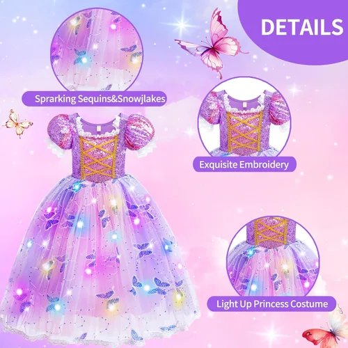 Vista 3 de CIYTI Vestidos de princesa iluminados para niñas pequeñas, Halloween, fiesta de cumpleaños, disfraz con accesorios