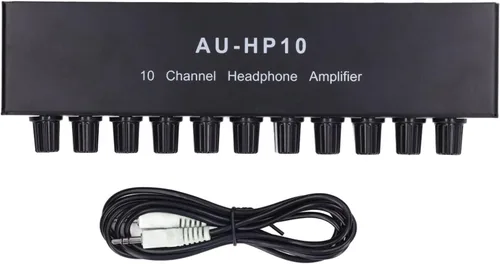 Vista 9 de Amplificador de auriculares de 10 canales Divisor de auriculares 1 entrada 10 salidas estéreo divisor de audio control independiente DC 12V