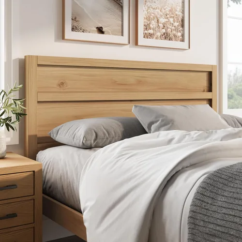 Vista 14 de ComfIQ Serene - Cabecero de panel de madera maciza con puntuación horizontal, tamaño individual, negro, fácil montaje, materiales de calidad