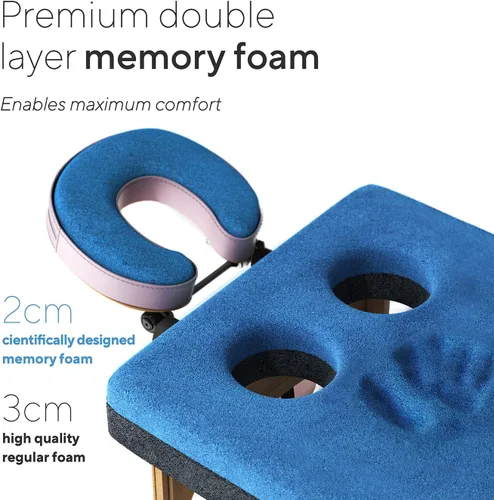 Vista 2 de Mesa de masaje de espuma viscoelástica prémium para mujer con agujeros para el pecho personalizados y sábanas personalizadas, estuche de viaje