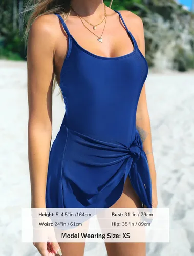 Vista 4 de CUPSHE Traje de baño de una pieza para mujer con cuello redondo y tirantes ajustables con nudo frontal