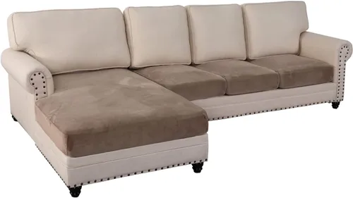 Vista 19 de Fundas de cojín de terciopelo elástico de 3 piezas para sofá en forma de L, funda de diván, protector de muebles para sofá seccional Negro
