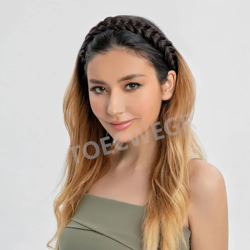 Vista 5 de Diadema trenzada de pelo sintético, hebras anchas clásicas, para boda, desordenada, esponjosa, peluca, accesorio de belleza para mujer