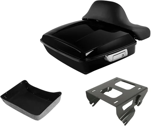 Vista 29 de TCT-MOTORPARTS Paquete de viaje picado, maletero, almohadilla de respaldo, estante de montaje individual negro para modelos Harley Touring Road King