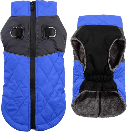 Vista 11 de JoyDaog - Abrigos de invierno para perros pequeños, chaqueta de cachorro con arnés, negro, XS Negro (estándar).