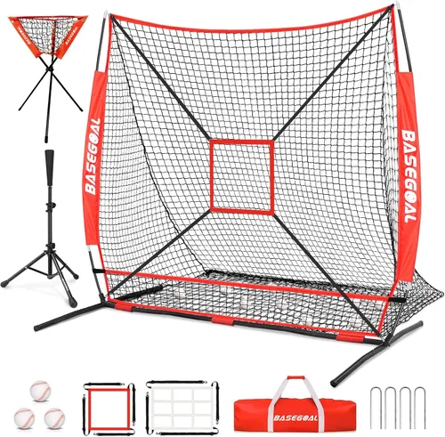 Vista 12 de BaseGoal 6'×6' Baseball Softball Practice Net,Baseball Backstop,with Batting Tee,Ball Caddy,for Hitting Pitching Batting Catching with Bow