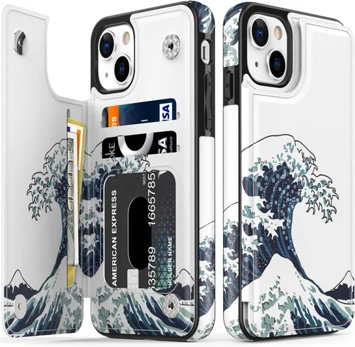 Vista 260 de LETO para iPhone 15 Pro Funda tipo cartera - Tapa tipo folio con patada - Diseños de moda - Tarjetero - Funda protectora para mujeres y niñas - 6.1