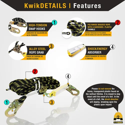 Vista 3 de KwikSafety - Charlotte, NC - GATOR [COMBO] Anclaje de techo reutilizable temporal + conjunto de cuerda de línea de vida vertical de 50 pies, probado
