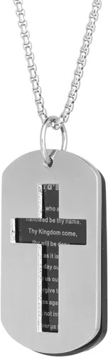 Vista 7 de Metro Jewelry Lord's Prayer - Collar con colgante de cruz tallada para hombre en acero inoxidable con chapado en iones negros en una cadena de caja