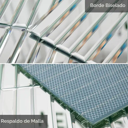 Vista 3 de Azulejos de Espejo para Salpicadero de Cocina, Tira Plateada, 12x12 Pulgadas, Azulejo de Espejo Biselado para Pared de Baño