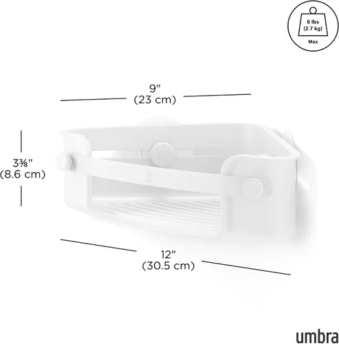 Vista 3 de Umbra Estante de esquina de ducha adhesivo flexible para baño, color blanco