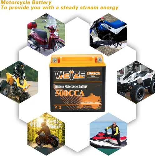Vista 7 de Weize Batería de litio YTX14-BS, grupo 14, 500A LiFePO4 para motocicleta, 12V 5AH ATV, UTV, moto acuática, 4 ruedas, motos de nieve, embarcaciones