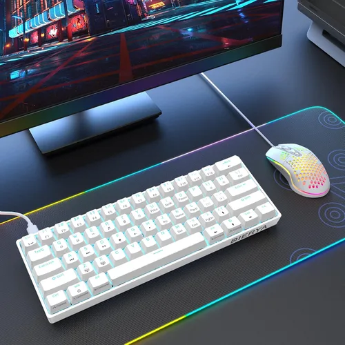 Vista 7 de DIERYA Teclado mecánico 60%, teclado para juegos con cable DK61se con interruptores azules, retroiluminación LED, ultracompacto, 61 teclas, mini
